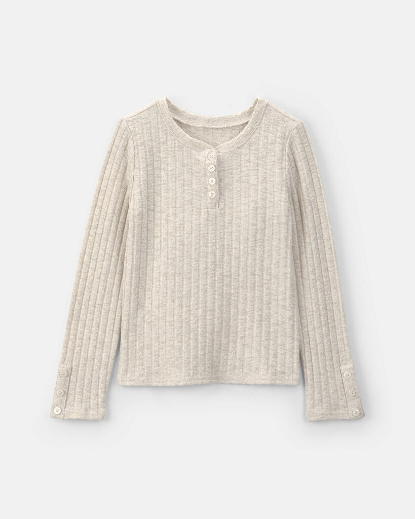 OshKosh B'gosh Girls Ribbed Long-Sleeve Henley T-Shirt 10 Cream