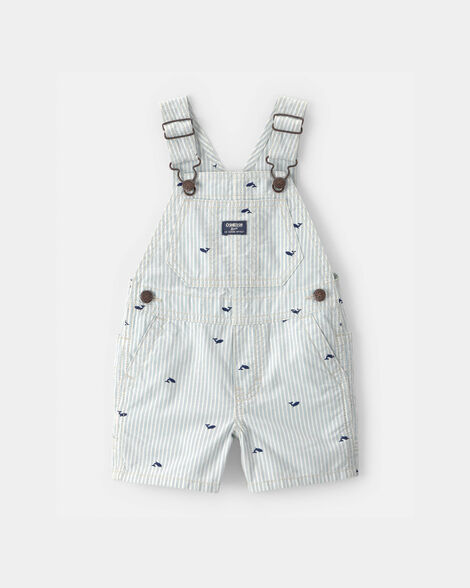 Baby Boy Whale Striped Shortall - Green/White
