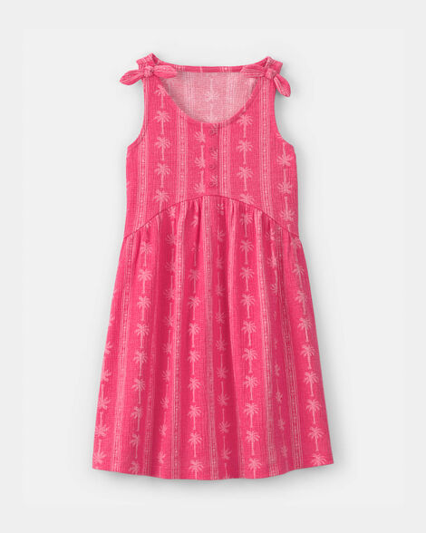 girls palm tree tank dress - pink
