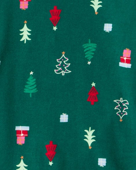 Product image 2 of Kid Christmas Tree Print 100% Cotton Long-Sleeve Snug Fit 2-Piece Pajamas - Green