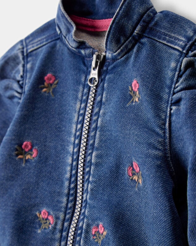 Product image 2 of Baby Floral Denim Embroidery Zip-Up Jacket - Utility Blue Wash