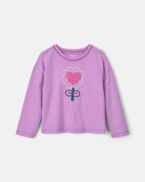 toddler girl flower long-sleeve top - purple
