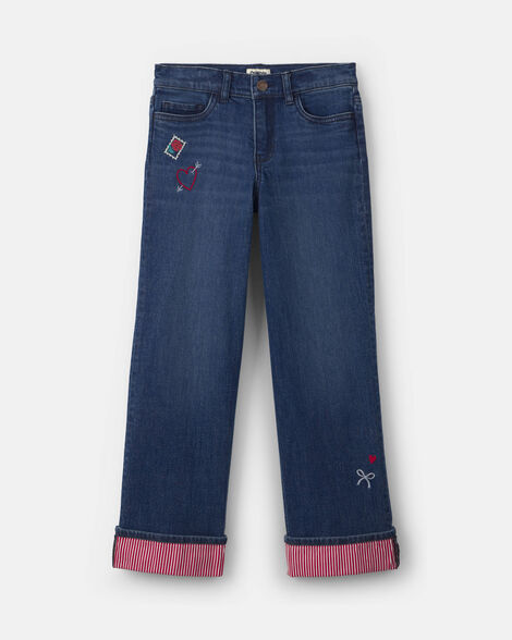 Girls Heart Valentine's Day Wide-Leg Jeans - Dark Wash