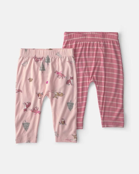 baby girl 2-pack woodland purelysoft™ pull-on pants - pink