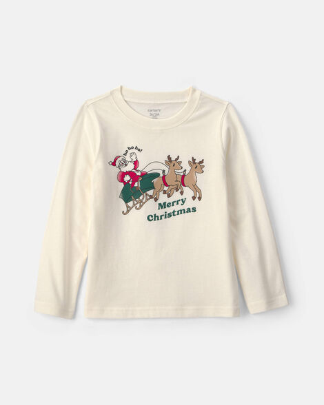 toddler 'merry christmas' santa long-sleeve graphic tee - cream