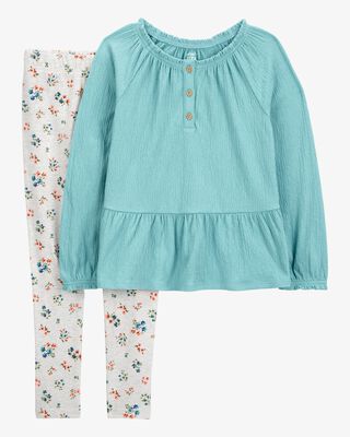 Product image 1 of Kid 2-Piece Gauze Peplum Top & Floral Legging Set