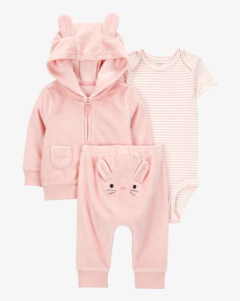  Product image 1 of Baby 3-Piece Bunny Little Cardigan Set - Pink