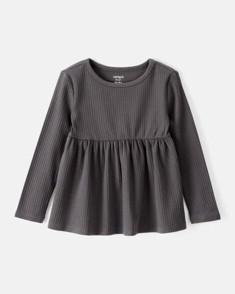 toddler girl long-sleeve peplum top - black