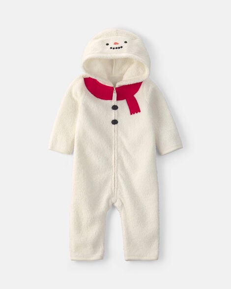 baby snowman fleece long-sleeve jumpsuit - cream