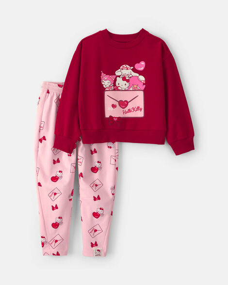 girls 2-piece hello kitty® valentine's day long-sleeve top & pant set - red/pink
