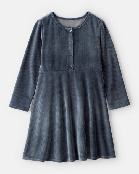 Girls Cozy Rib Dress - Blue