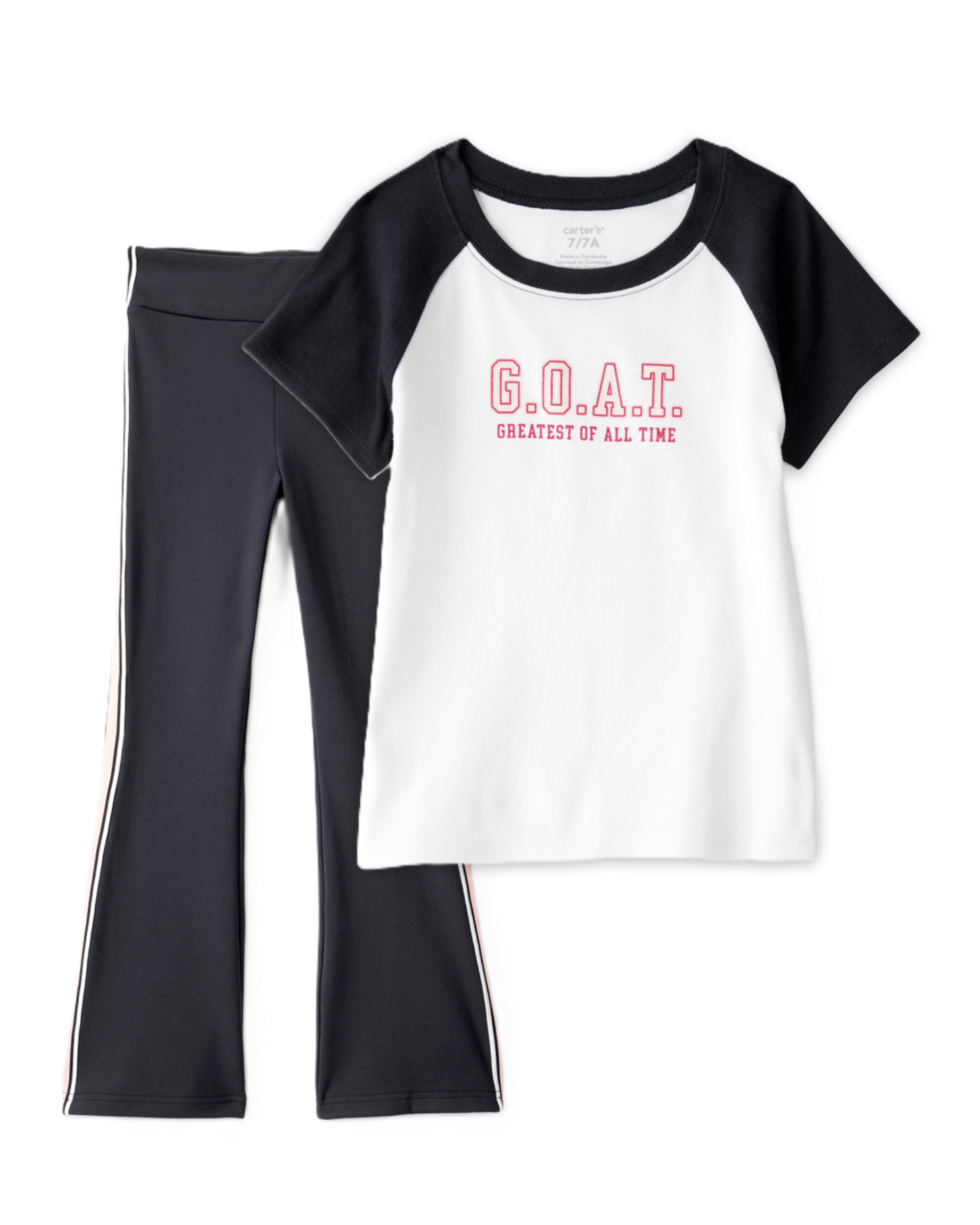 Girls 2-Piece G.O.A.T Graphic Tee & Knit Active Flared Pants Set - Black/Ivory