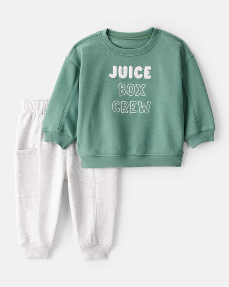 baby boy daydream fleece juice box crew long-sleeve tee & pant set - green