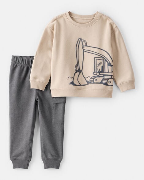 toddler boy 2-piece daydream fleece construction long-sleeve tee & pant set
