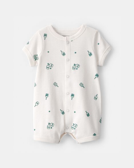 baby pickleball short-sleeve romper - white