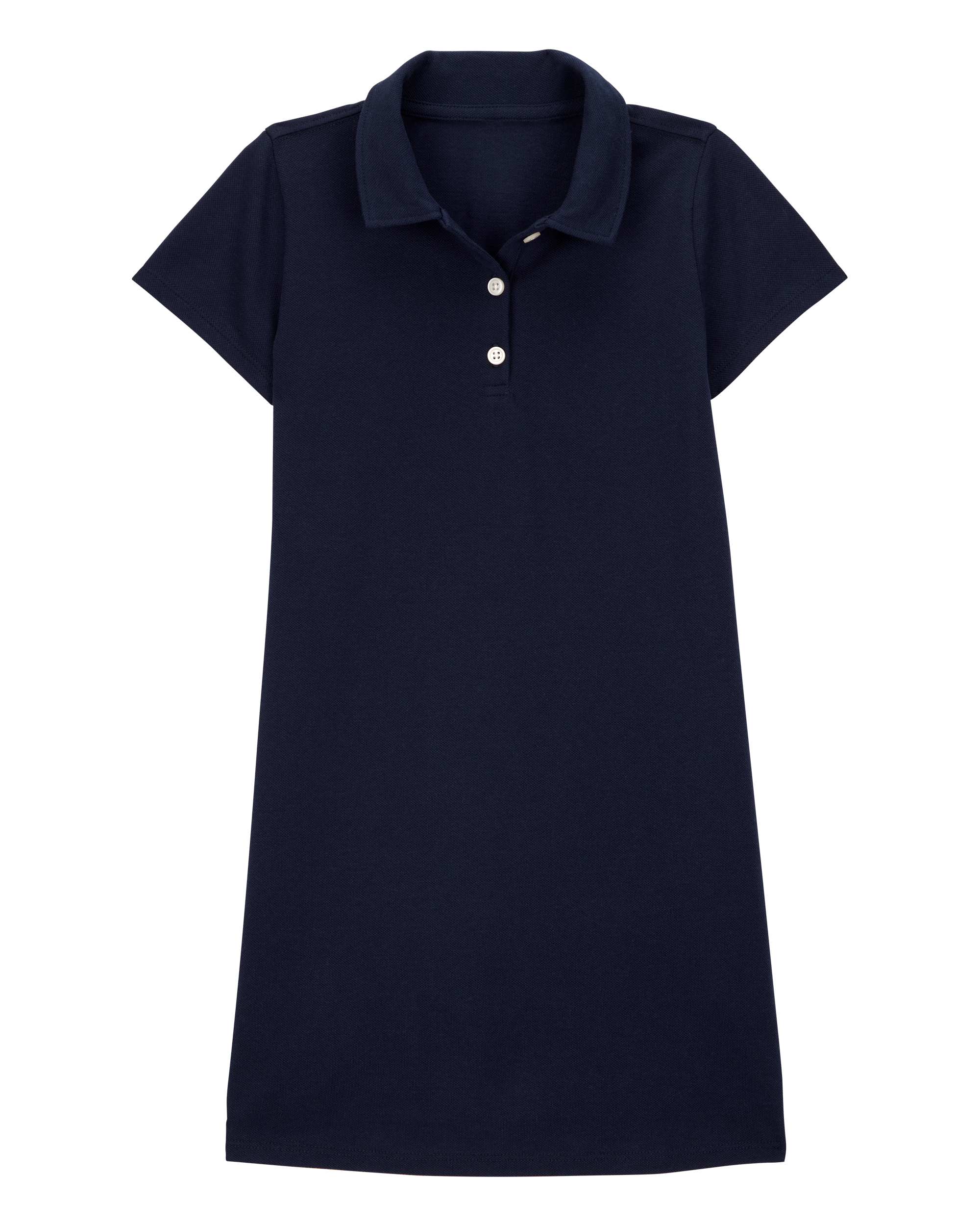 Girls Pique Short-Sleeve Uniform Dress - Navy