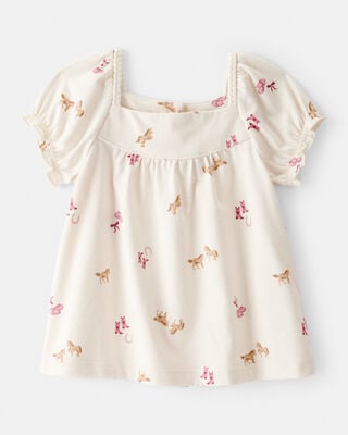 Toddler Girl Flower Cotton Short-Sleeve Top - Pink