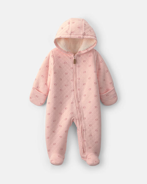 baby girl sheep teddy fleece long-sleeve jumpsuit - pink