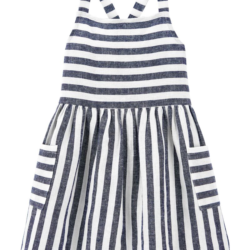 Navy/White Toddler Striped Linen Dress