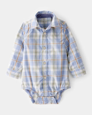 Product image 1 of Baby Poplin Plaid Button-Front Long-Sleeve Bodysuit