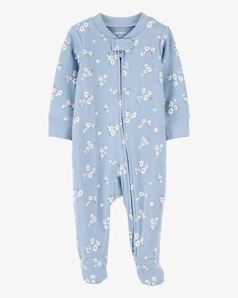 Product image 1 of Baby Girl Floral 2-Way Zip Cotton Sleep & Play Pajamas - Blue