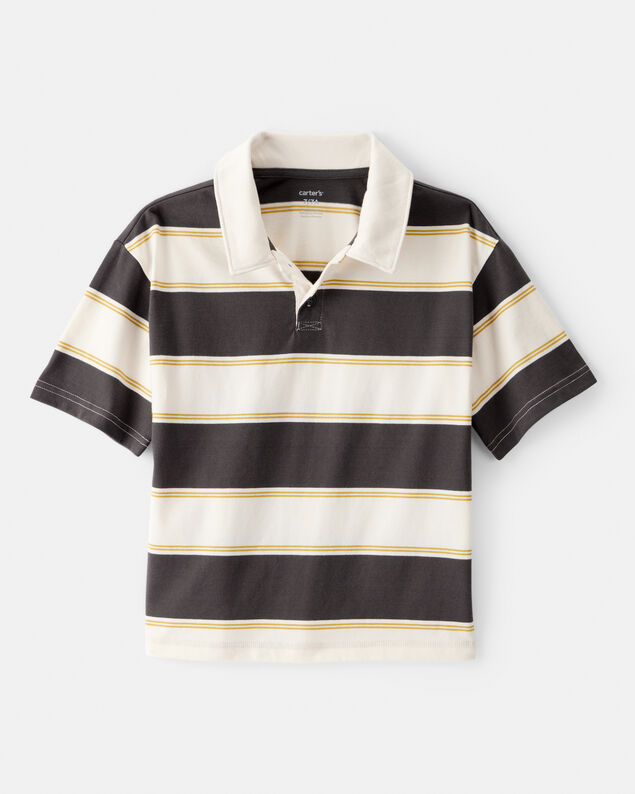 Product image 1 of Boys Cotton Short-Sleeve Stripe Polo - Brown/Ivory