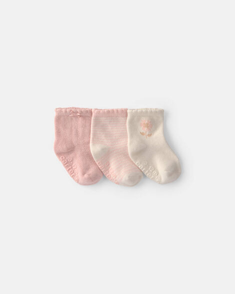 baby girl 3-pack floral baby booties - pink