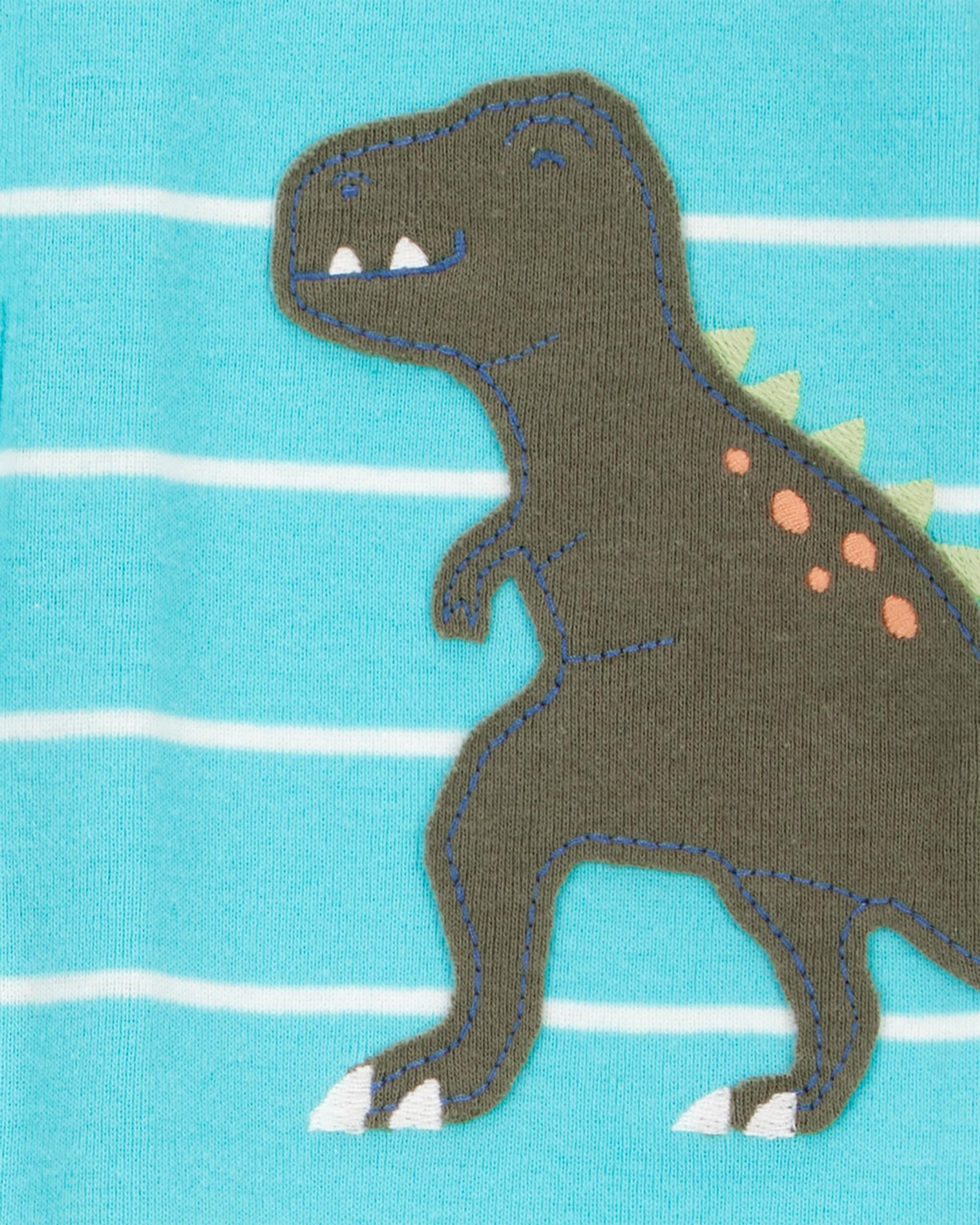 Baby Boy 1-Piece Striped Dinosaur 100% Snug Fit Cotton Footless Pajamas - Turquoise
