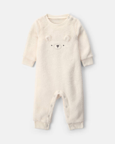 baby girl bear velvety long-sleeve jumpsuit - cream