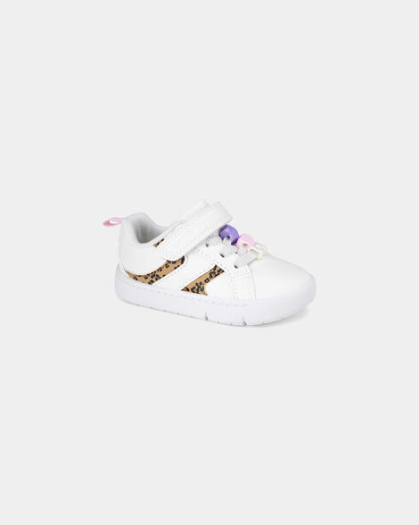 baby girl every step® first walker leopard charm sneakers - white