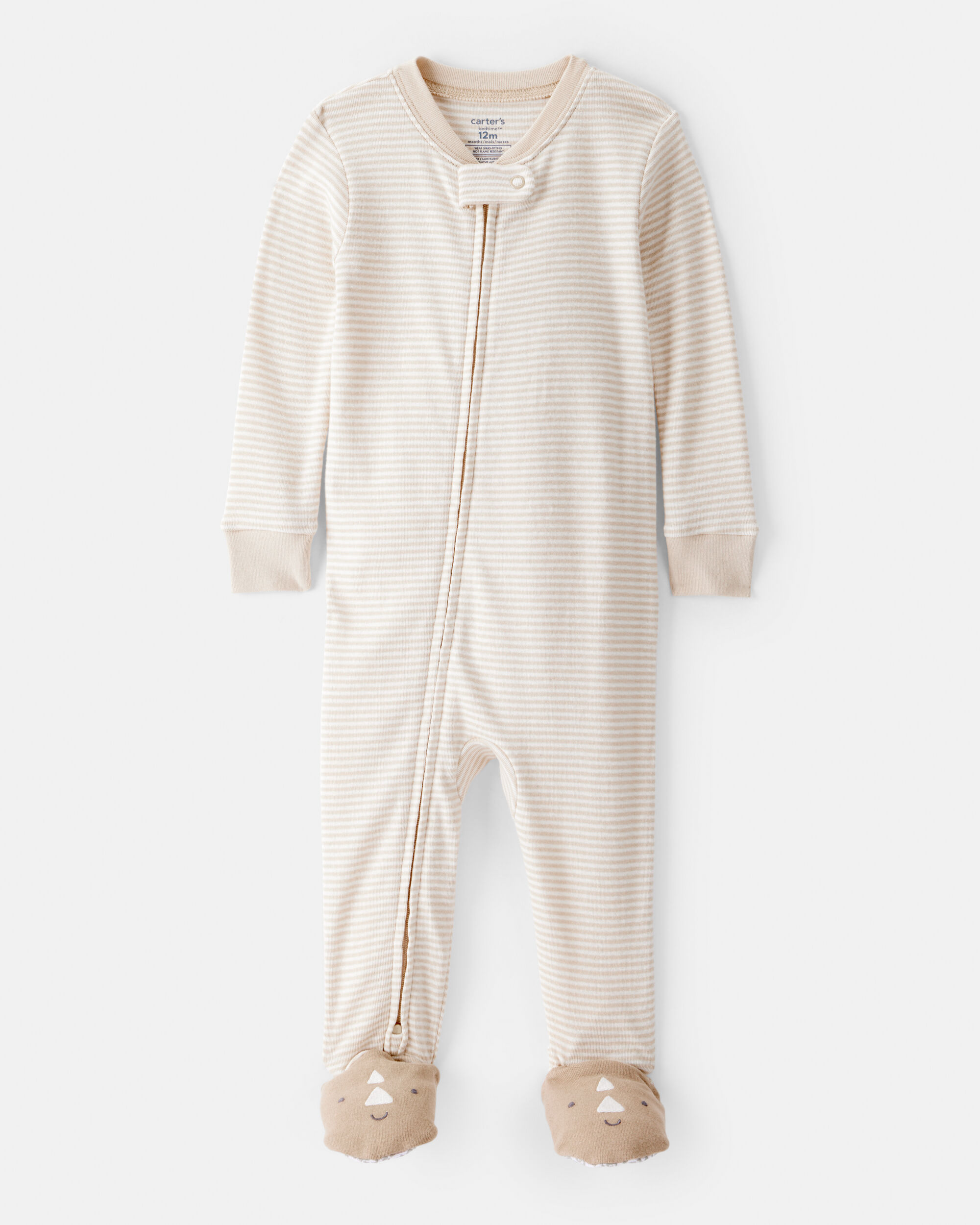 Baby Boy Rhino 100% Cotton Long-Sleeve 2-Way Zip 1-Piece Pajamas - White