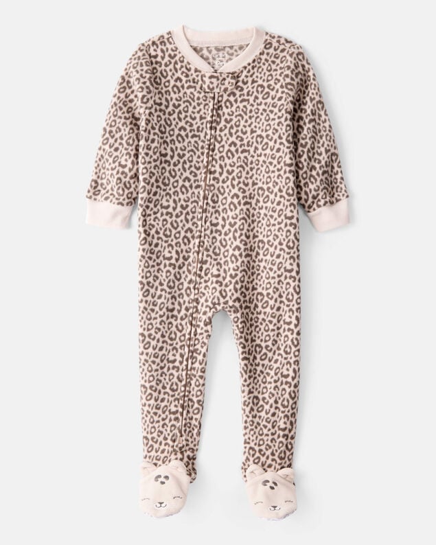Product image 1 of Toddler Girl Leopard Fleece Long-Sleeve Loose Fit 1-Piece Pajamas - Brown