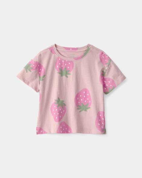 toddler girl strawberry relaxed top - pink