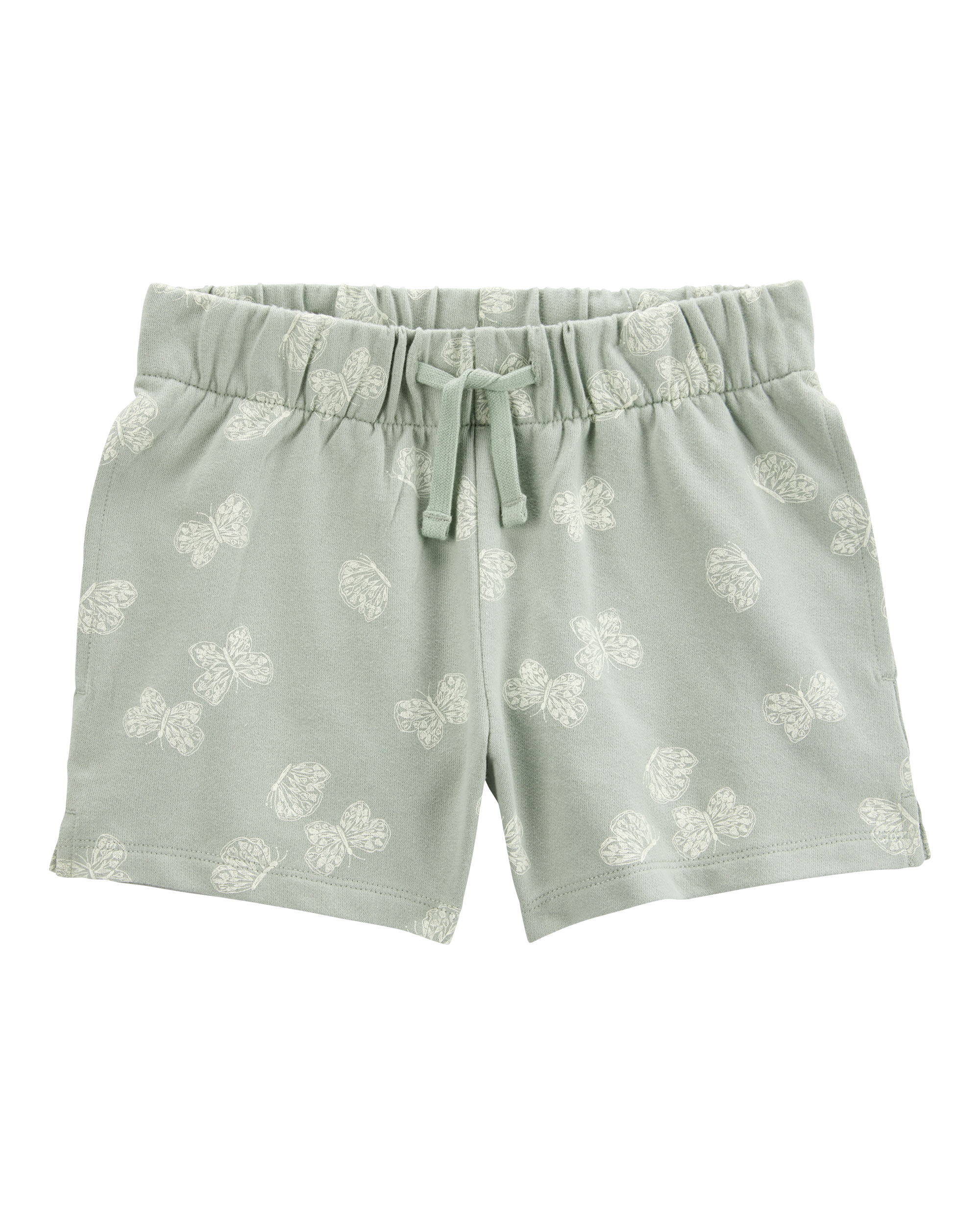 Kid Butterfly Print Pull-On French Terry Shorts - Green