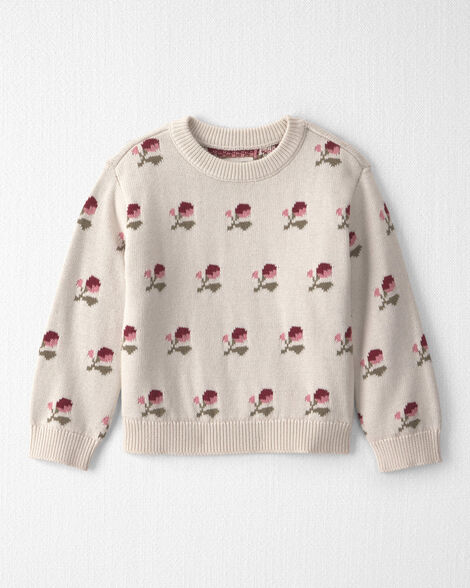 Toddler Girl Organic Cotton Sweater Knit Pullover in Wildflower Maize