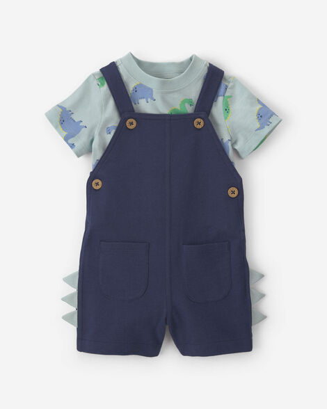 baby boy 2-piece dinosaur overall set - navy blue