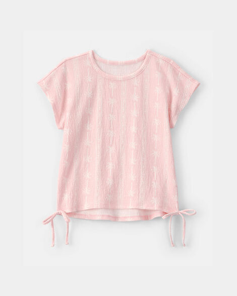 girls palm tree crinkle top - pink