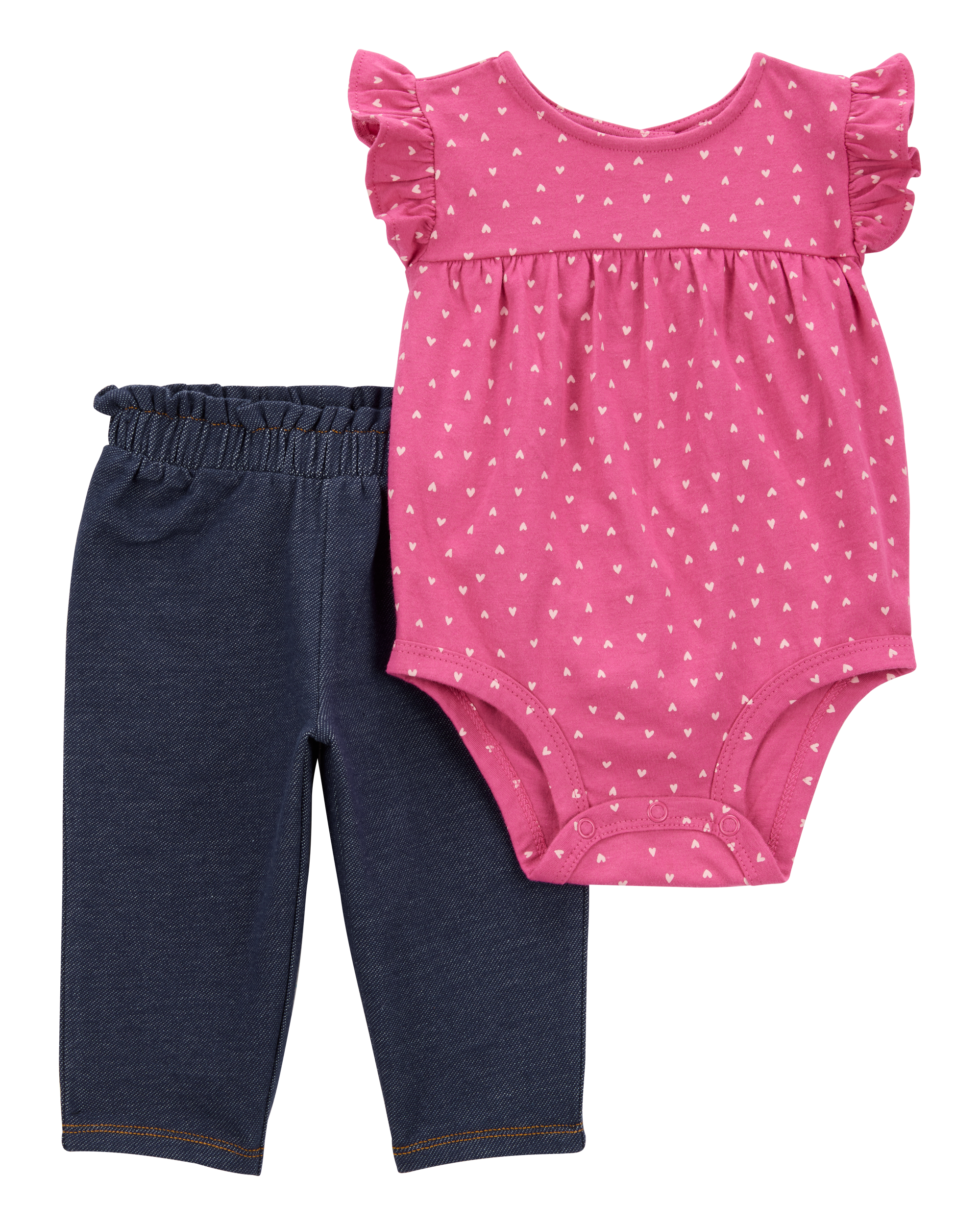 Baby Girl 2-Piece Heart Flutter-Sleeve Bodysuit Pant Set - Pink/Blue