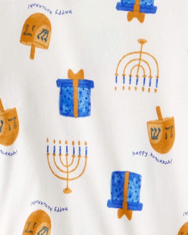 Product image 2 of Kid Hannukah Print 100% Cotton Long-Sleeve Snug Fit 2-Piece Pajamas - White