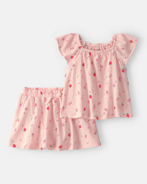 baby girl 2-piece strawberry short-sleeve top & skort set - pink