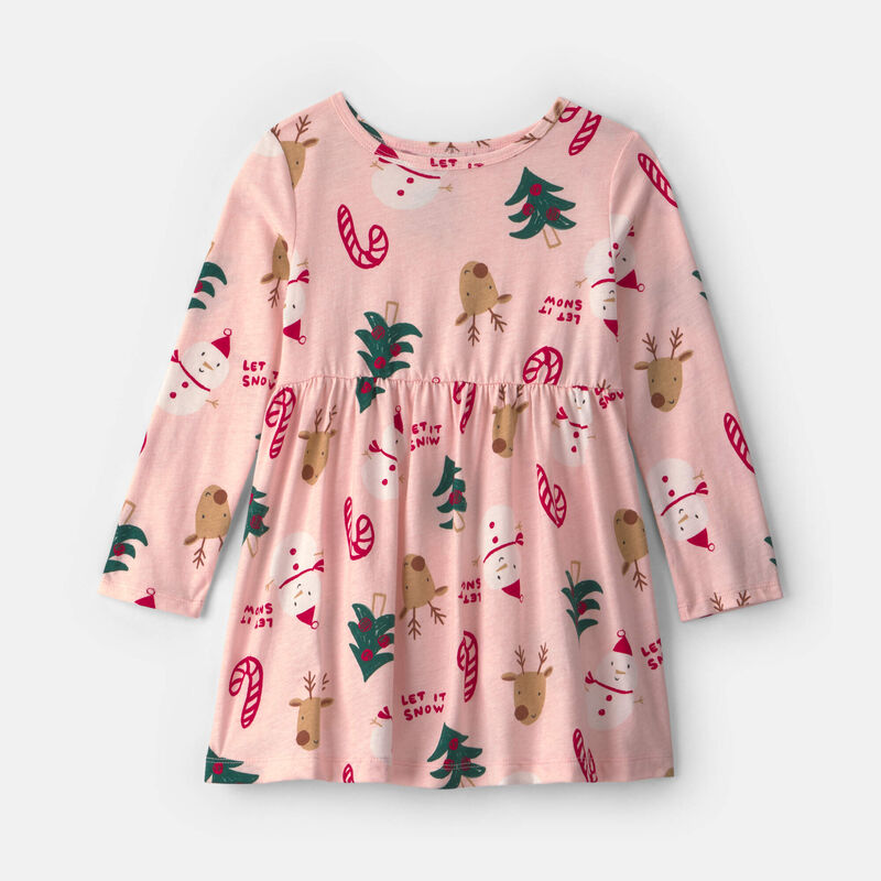 Toddler Girl Christmas Long-Sleeve Dress - Pink