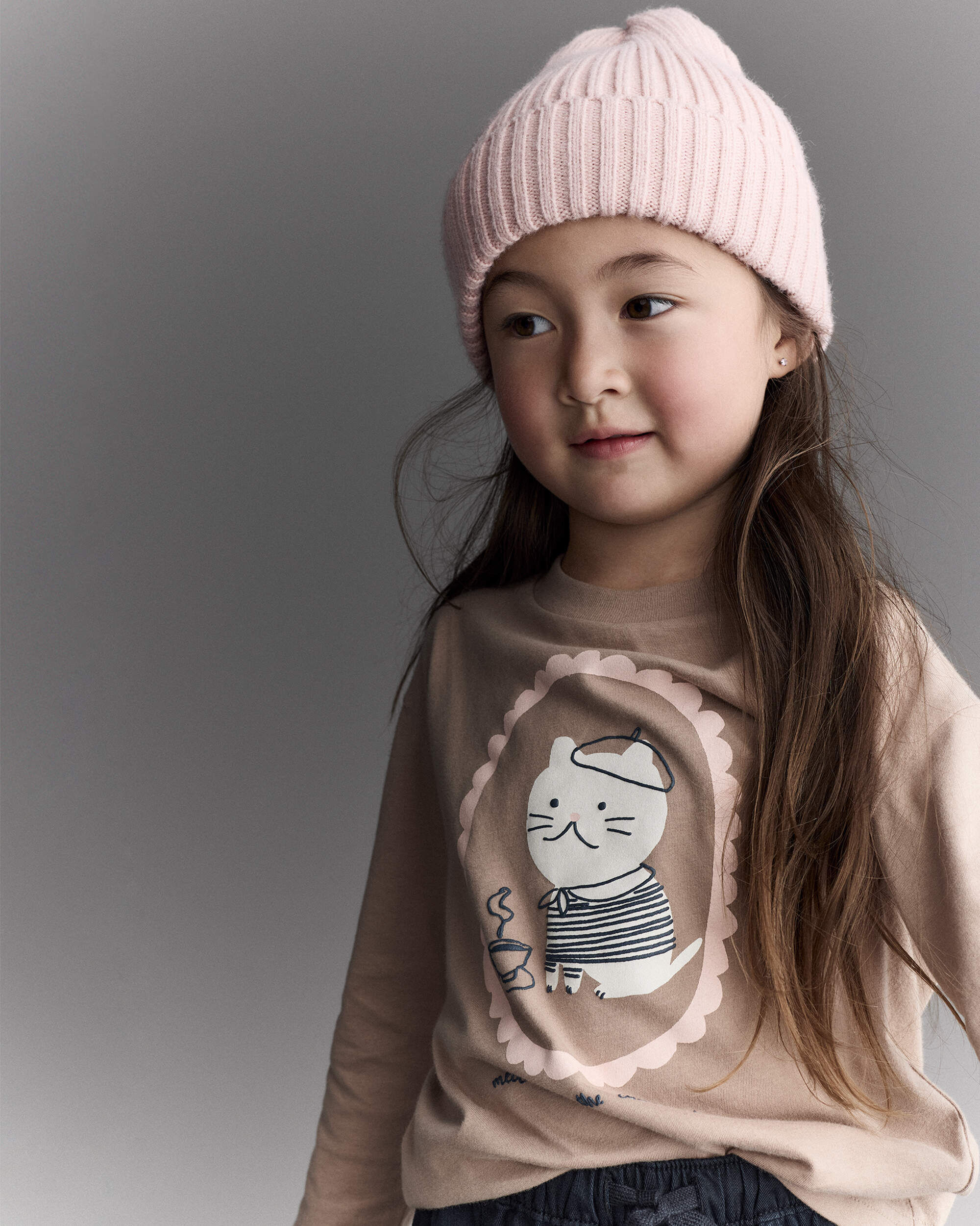 Otter Avenue Toddler Girls Girl Cocoa Cat Long-Sleeve Graphic Tee - Tan 4T Tan 12$