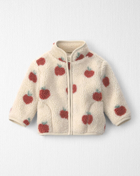 Baby Girl Recycled Teddy Fleece Jacket in Apples