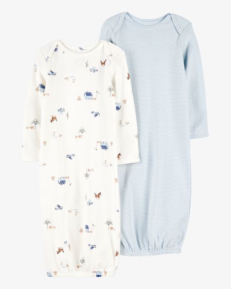  Product image 1 of Baby 2-Pack Sleeper Gowns - Blue/White
