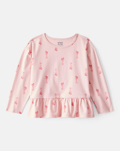 toddler girl ballet slippers long-sleeve peplum top - pink