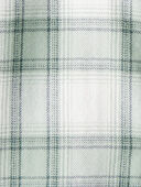 Green, Ivory - Toddler Organic Cotton Herringbone Button-Front Shirt in Plaid, Selected