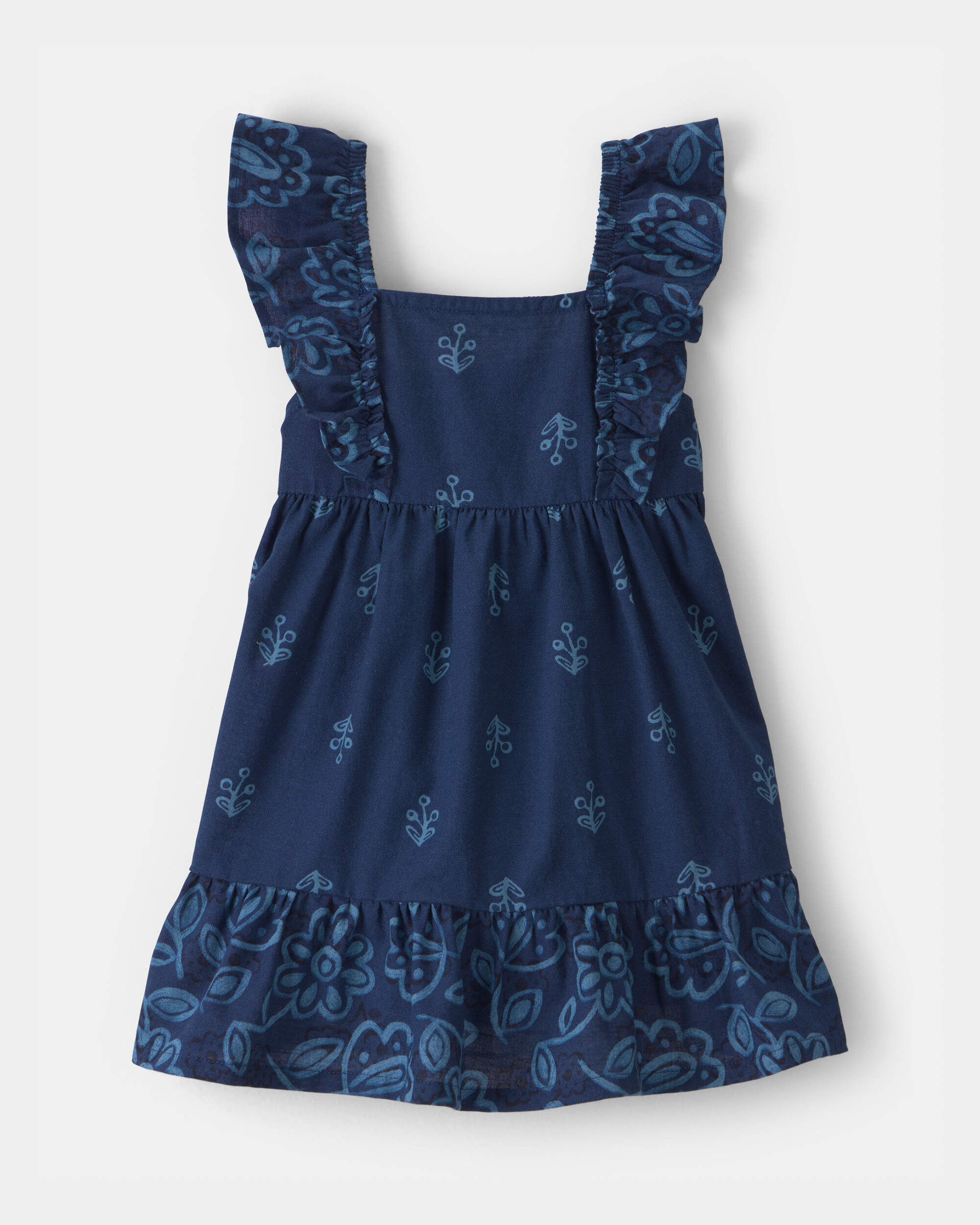 OshKosh Bgosh Baby Girl Floral Ruffle-Sleeve Dress 12M Navy 21$