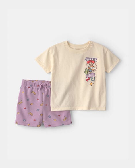 toddler girl 2-piece pixar© toy story french terry short-sleeve top & short set - purple/cream