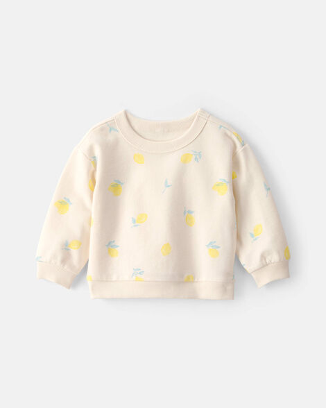 baby girl lemon french terry pullover sweatshirt - ivory