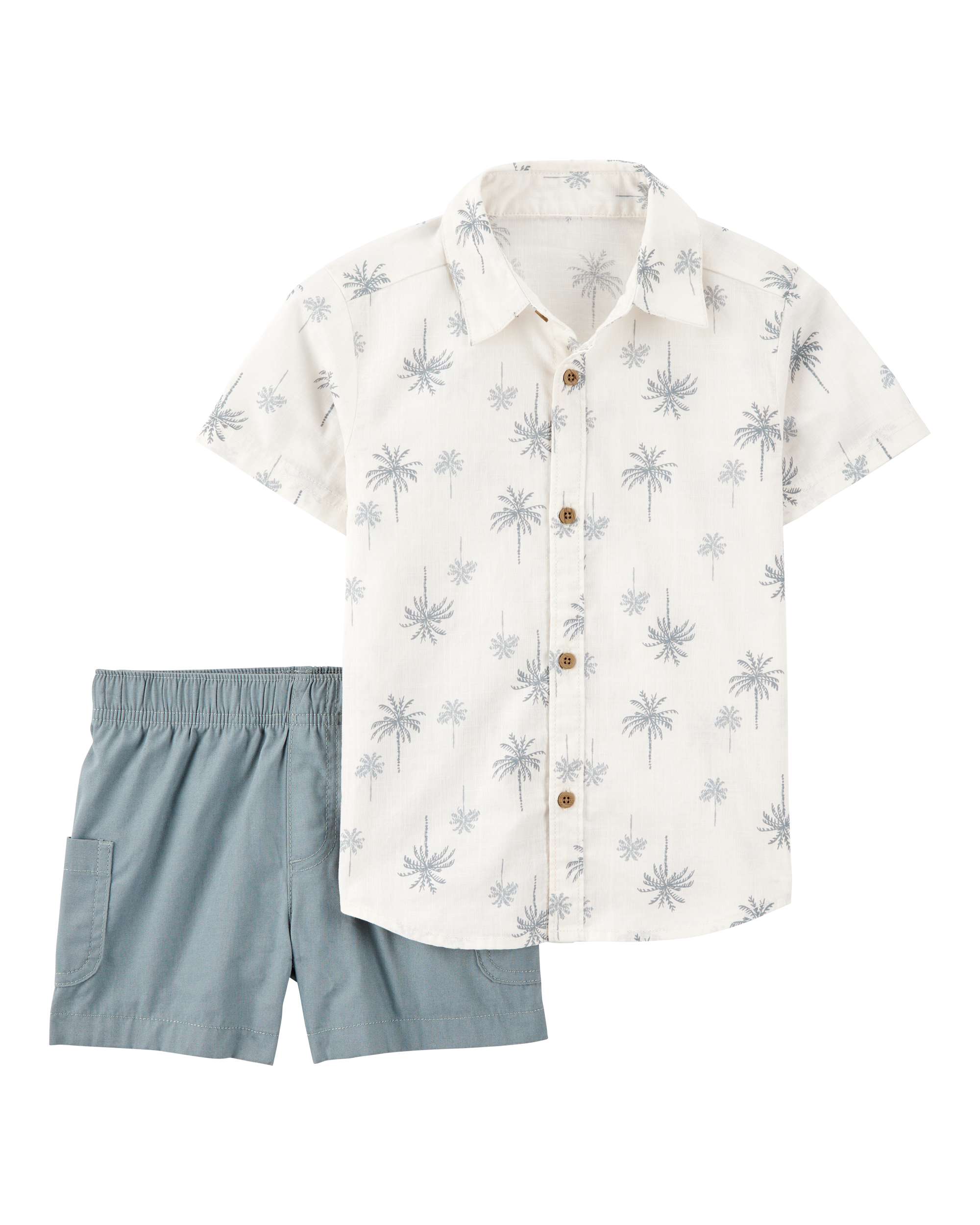 Baby Boy 2-Piece Palm Tree Print Short Set - Ivory/Blue